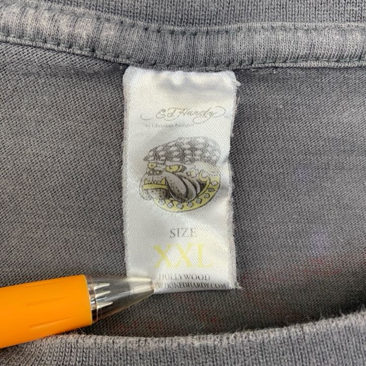 古着 used Ed Hardy エドハーディー 半袖プリントTシャツ 寅年 クルーネック レトロデザイン グレー XXLサイズ
