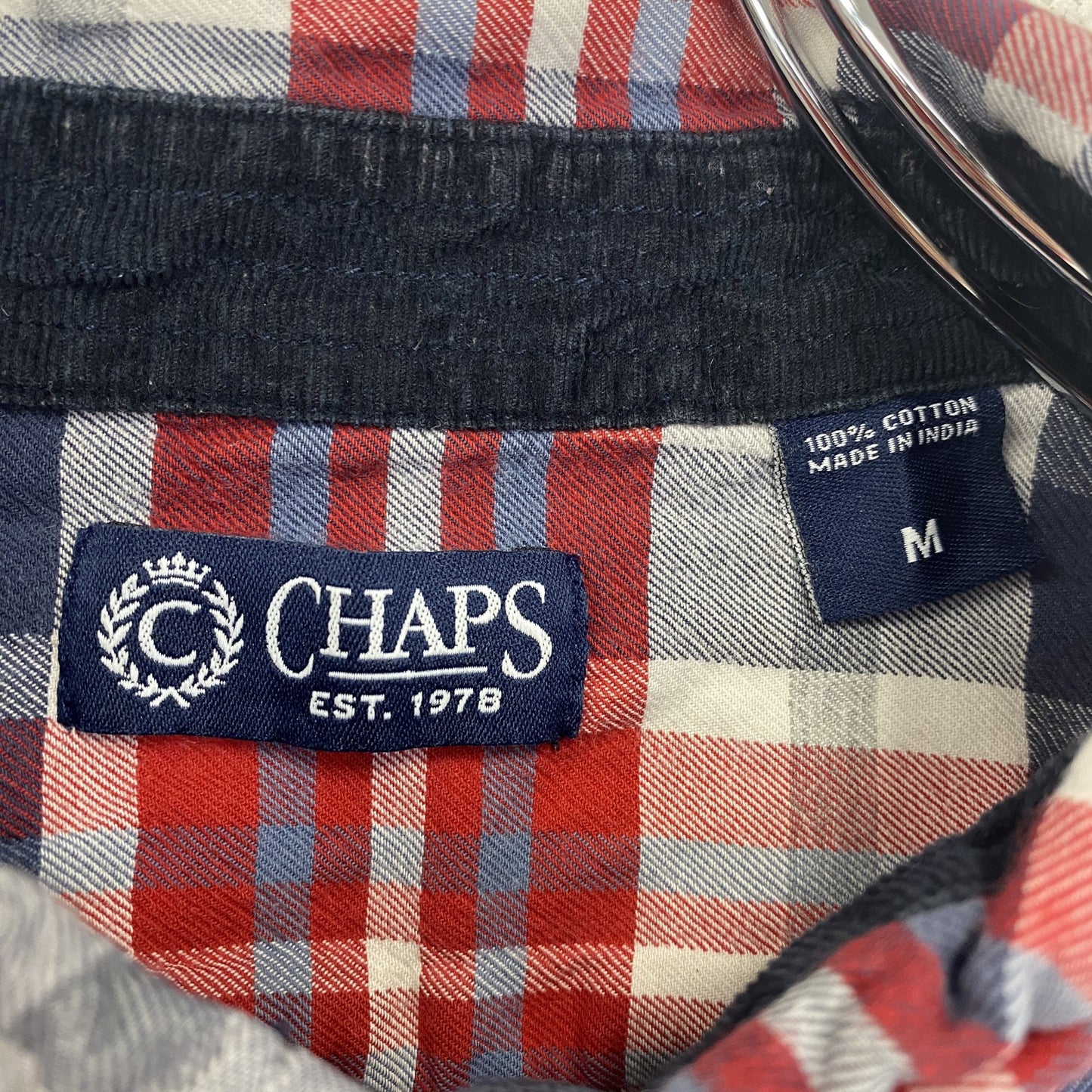 古着 used CHAPS EST 1978 チャップス 長袖ボタンダウンシャツ チェック柄 赤 白 青 レトロデザイン Mサイズ
