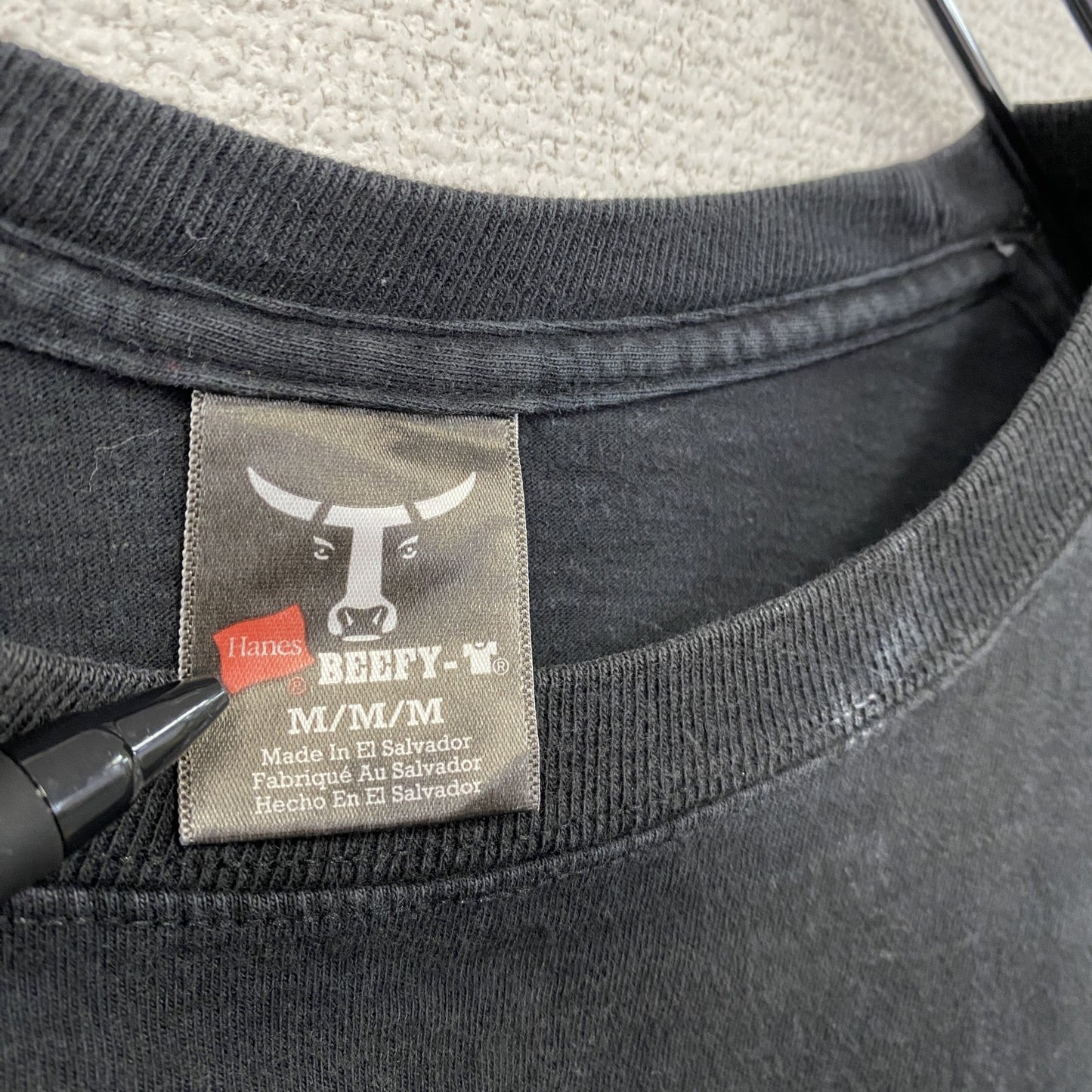 BEEFY-T 半袖Tシャツ 刺繍ロゴ ワンポイント Hanes 黒 ブラック Mサイズ