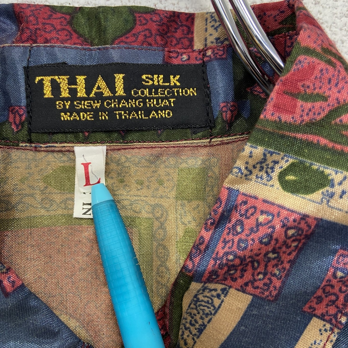 古着 used THAI SILK BY APPLE 80~90s タイシルク 半袖総柄シャツ バーガンディ 赤 Lサイズ