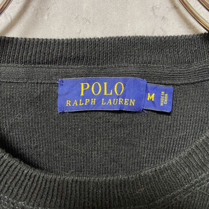 古着 used Polo Ralph Lauren ポロラルフローレン 長袖無地ニット セーター ワンポイントロゴ 黒 Mサイズ