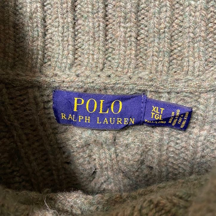 古着 used Polo Ralph Lauren ポロラルフローレン ケーブルニットセーター ショールカラー カーキ XLサイズ