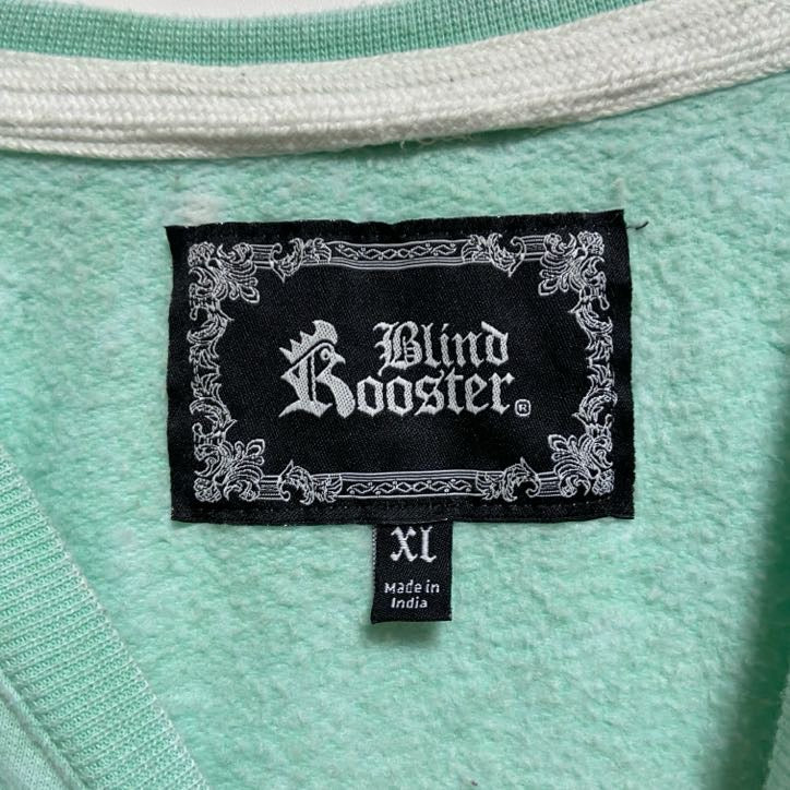 古着 used BlindRooster 長袖刺繍画スウェット トレーナー 波 海 ライトグリーン ビッグシルエット XLサイズ