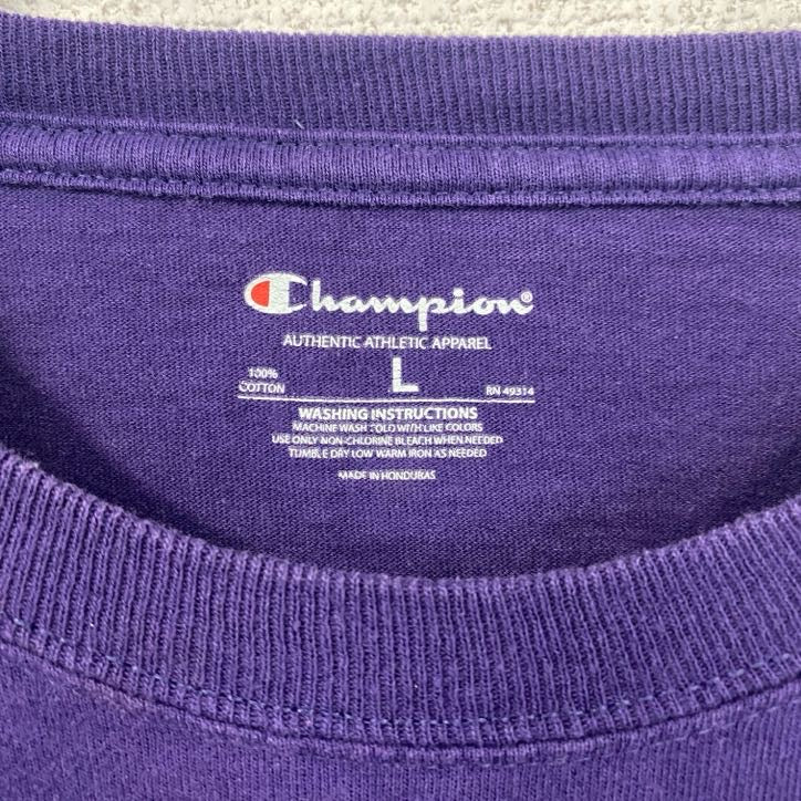 古着 used champion チャンピオン 長袖カレッジプリントTシャツ ロンT 紫 カンザス州立大学 レトロ Lサイズ