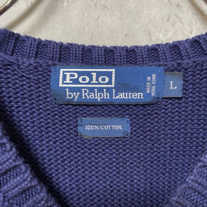 古着 used Polo by Ralph Lauren 無地ニットベスト ワンポイントロゴ刺繍 ノームコア ネイビー Lサイズ