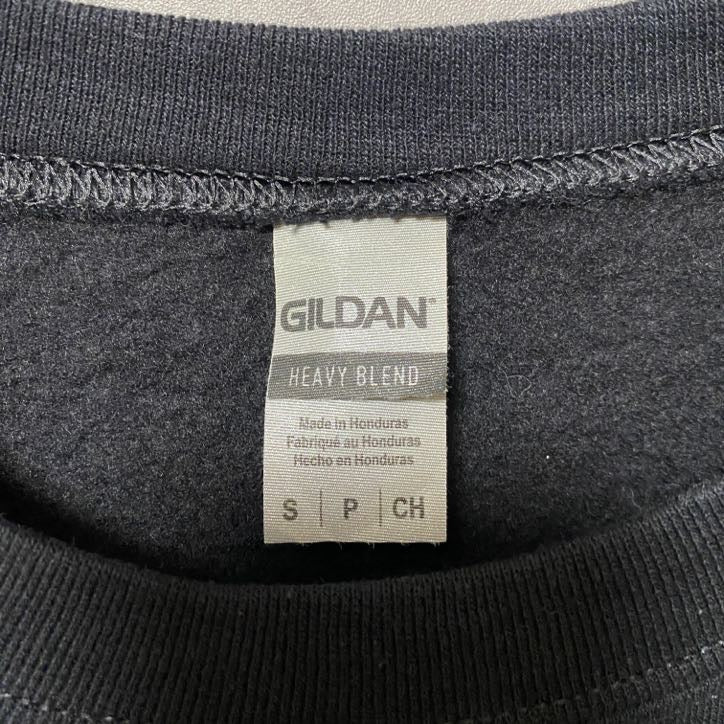 古着 used GILDAN ギルダン 長袖骨ペイントスウェット トレーナー 黒 個性的 レトロ 派手 Sサイズ