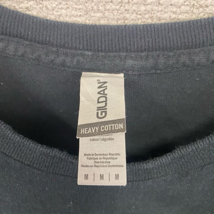 古着 used GILDAN ギルダン 半袖デザインTシャツ バックプリント サメ DELTA SIG 黒 ブラック Mサイズ