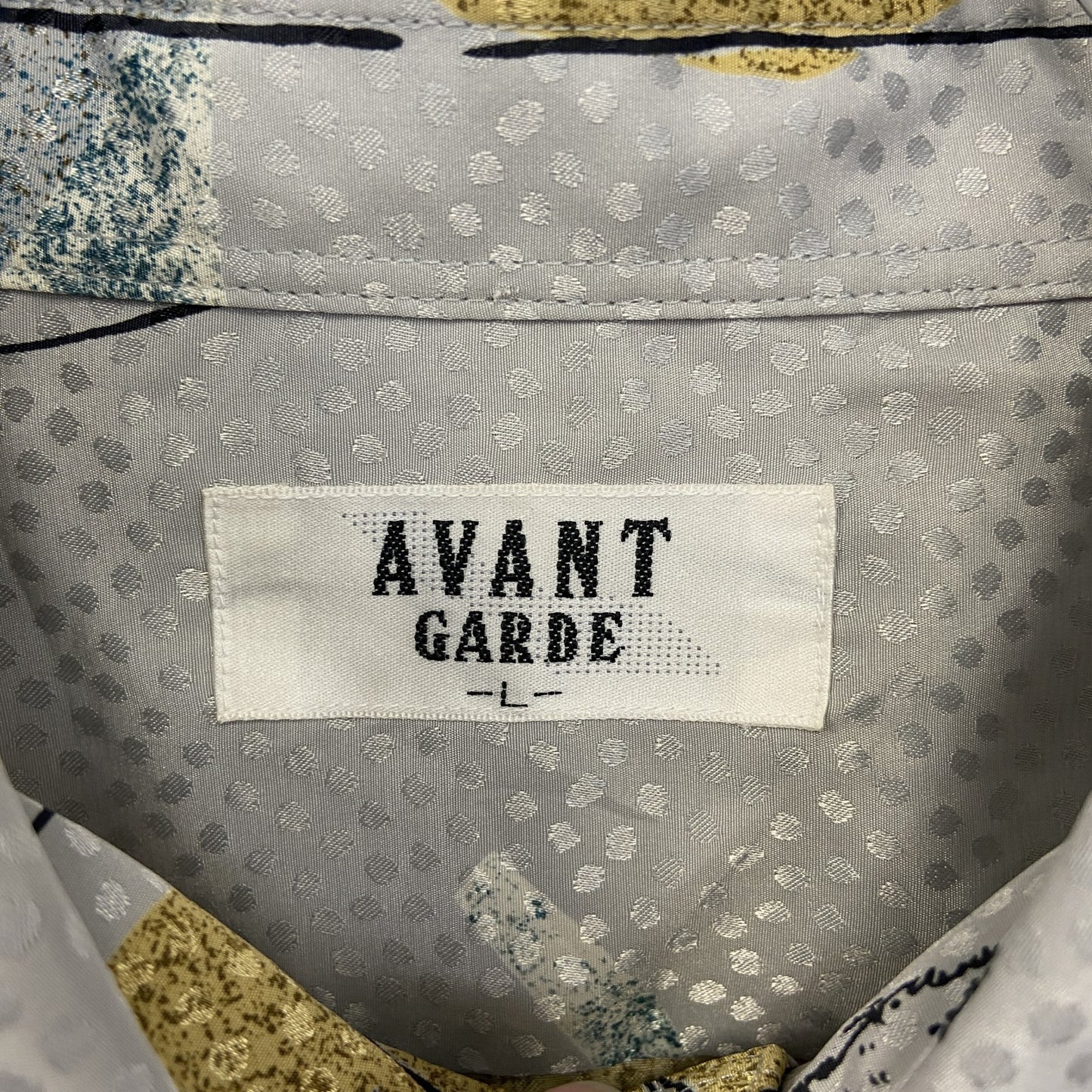 古着 used AVANT GRADE アバンギャルド 長袖総柄シャツ 個性的 月 グレー ポッケ付き レトロデザイン Lサイズ