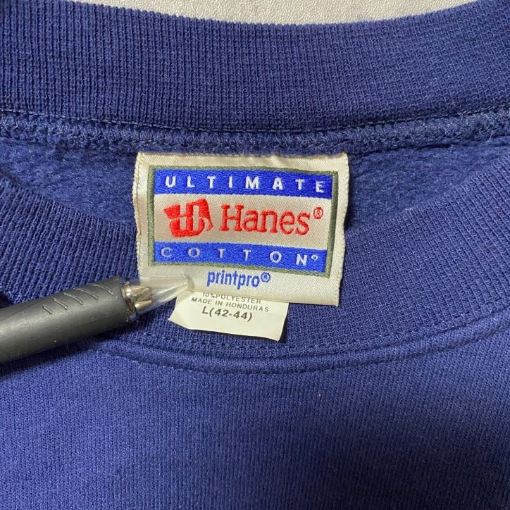 古着 used Hanes ヘインズ 90s MOYOCK FIRE DEPT 長袖プリントスウェット トレーナー 紺 Lサイズ