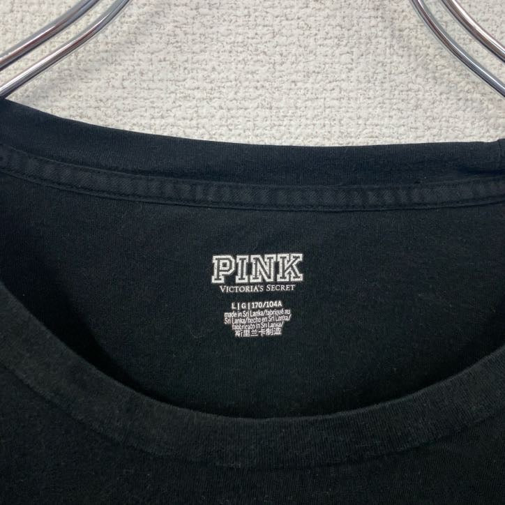 古着 used PINK ヴィクトリアシークレット 半袖ワンポイントTシャツ バックプリント 胸ポケット 犬 黒 Lサイズ