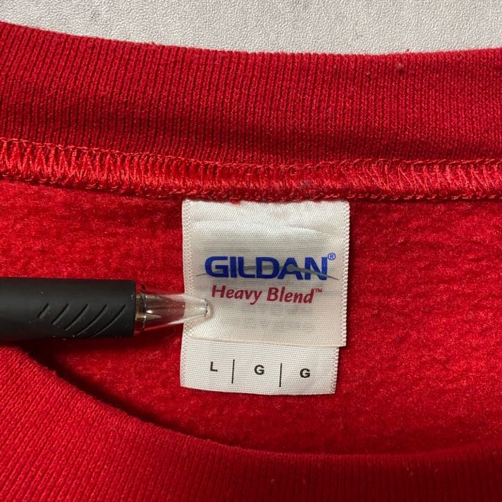 古着 used GILDAN ギルダン 長袖プリントスウェット トレーナー ストーン 赤 レッド トナカイ クリスマス Lサイズ