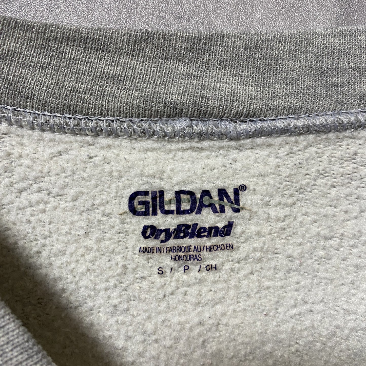 古着 used GILDAN ギルダン 長袖プリントスウェット トレーナー バドミントン グレー オレンジ Sサイズ