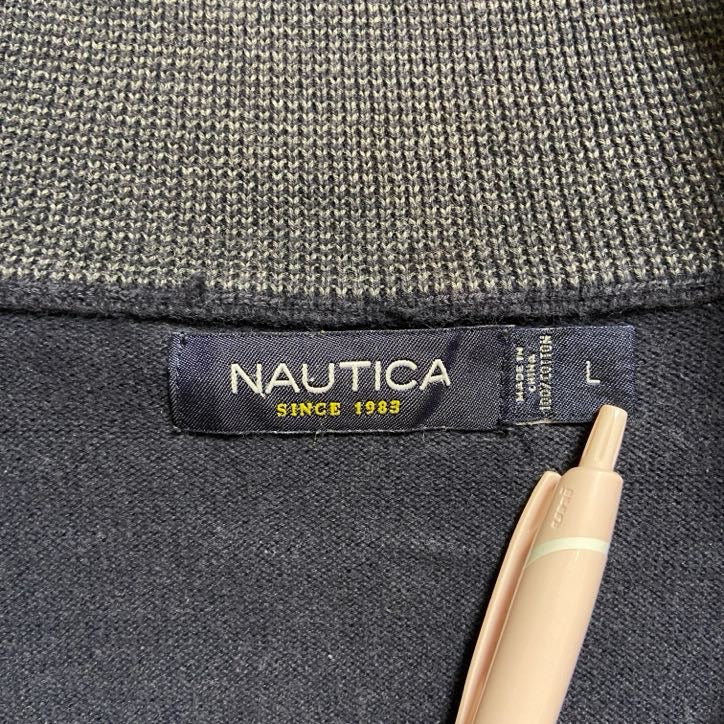 古着 used NAUTICA ノーティカ 長袖ハーフジップスウェット トレーナー ワンポイント刺繡 ネイビー Lサイズ