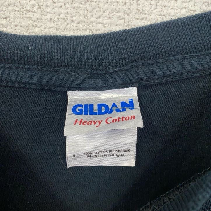 古着 used GILDAN ギルダン 半袖英字ロゴデザインTシャツ バックプリント 黒 ブラック 春夏服 Lサイズ