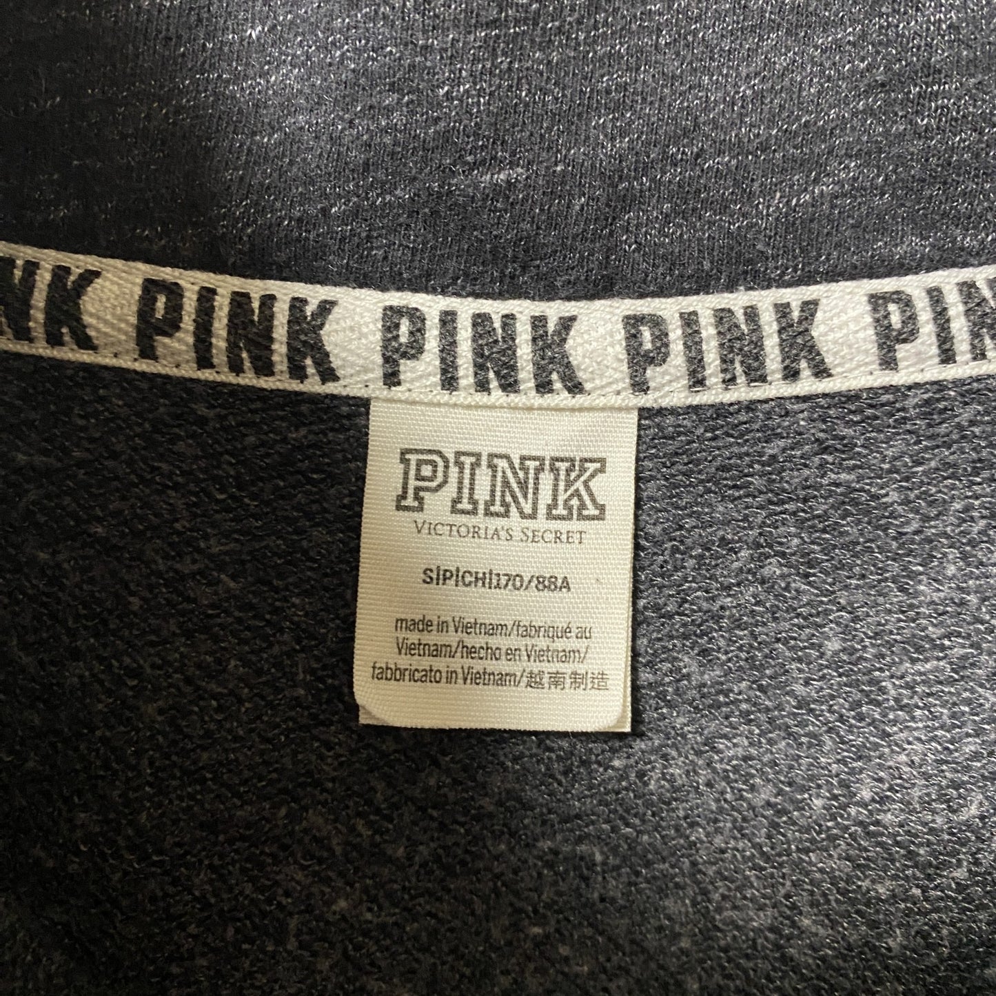 古着 used PINK 長袖ハーフジップスウェット トレーナー ワンポイントロゴ バックプリント 犬 ダークグレー Mサイズ
