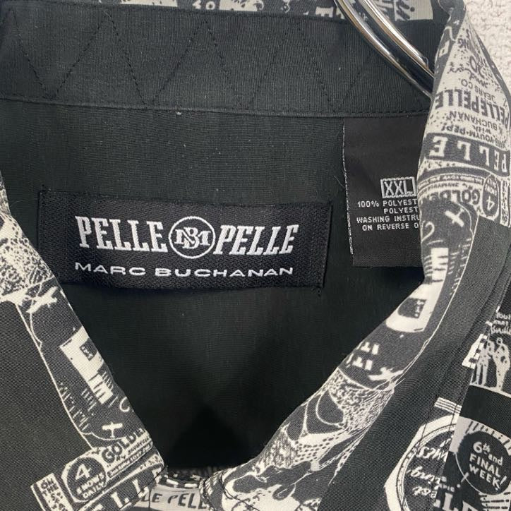古着 used PELLE PELLE 長袖プリント柄シャツ 総柄 黒 ブラック レトロデザイン XXLサイズ