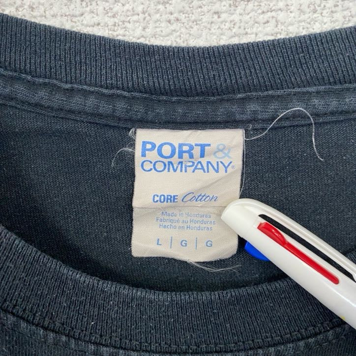古着 used PORT&COMPANY 半袖デザインプリントTシャツ ハンバーガー Red Robin 黒 ブラック Lサイズ