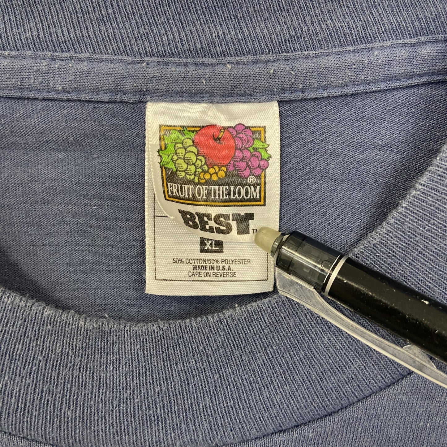 古着 used FURUIT OF THE LOOM 半袖プリントTシャツ シングルステッチ 青 90s US製 XLサイズ