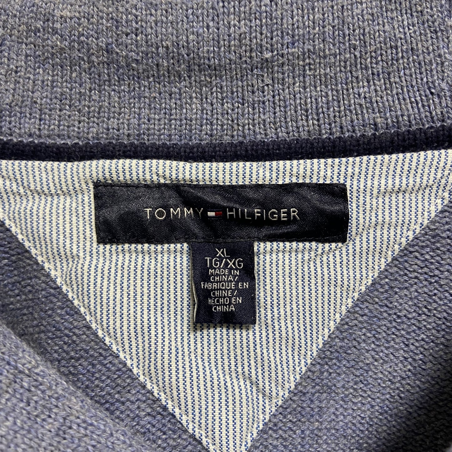 古着 used TOMMYHILFIGER トミーヒルフィガー 長袖ショールカラーニット セーター 水色 ライトブルー XLサイズ