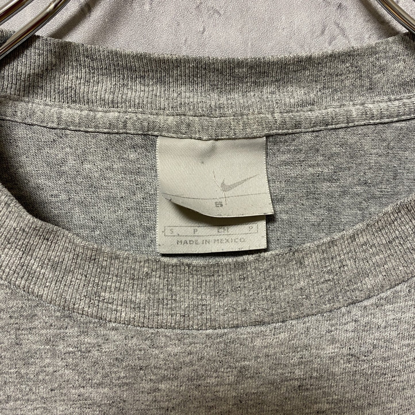 古着 used NIKE ナイキ 半袖クルーネックロゴプリントTシャツ グレー ブルー バスケ レトロデザイン Sサイズ