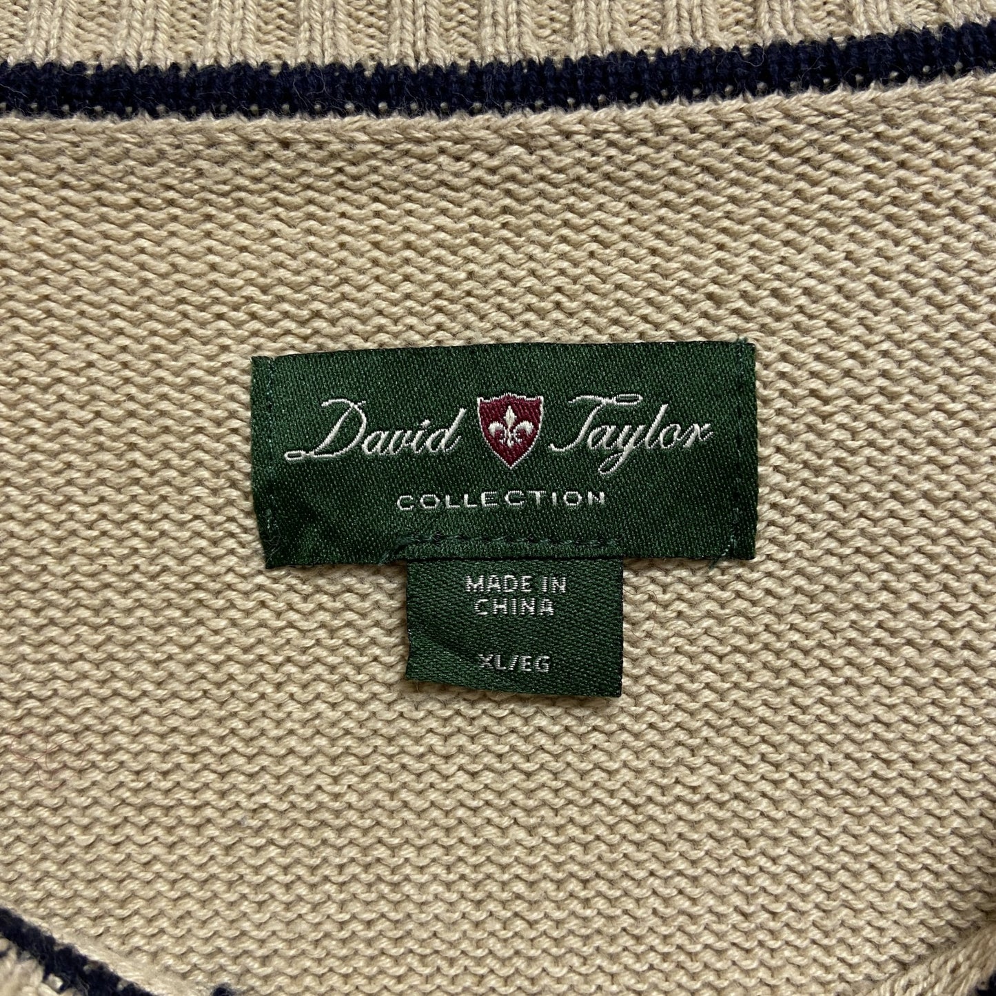 古着 used DavidTaylor 長袖チェック柄クルーネックニット セーター ベージュ 秋冬服 ビッグシルエット XLサイズ