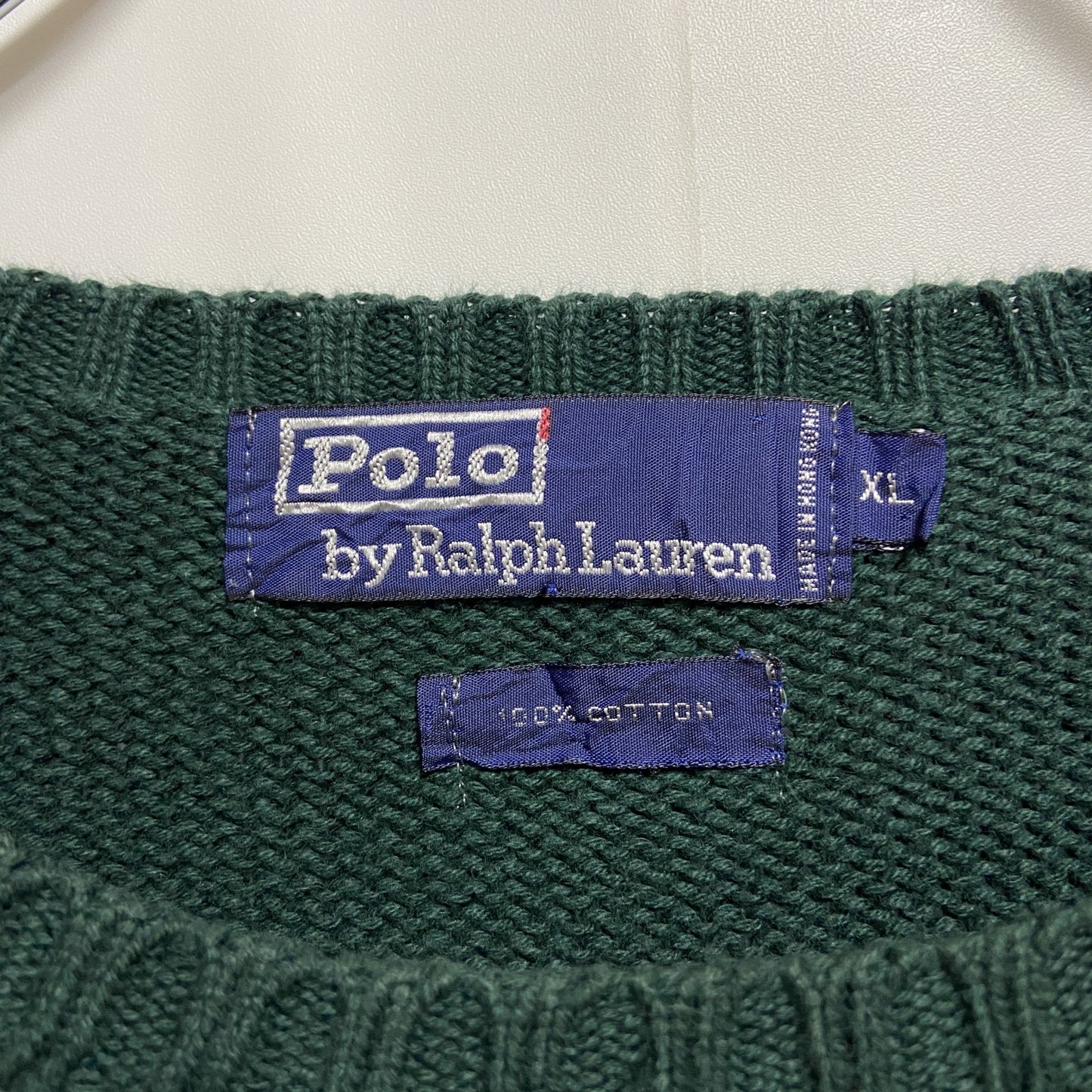 古着 used PolobyRalphLauren 長袖クルーネックニット セーター 刺繡 緑 ビッグシルエット XLサイズ