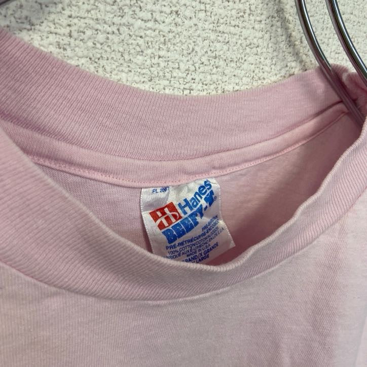 古着 used 90s Hanes ヘインズ 半袖魚プリントTシャツ 漢字 シングルステッチ ヴィンテージ ピンク Lサイズ