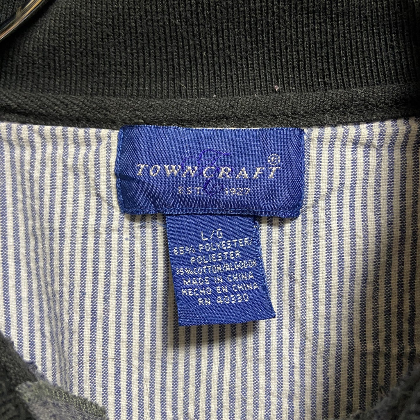~80s TOWNCRAFT タウンクラフト 長袖切り替えポロシャツ 黒 白 グレー ヴィンテージ Lサイズ