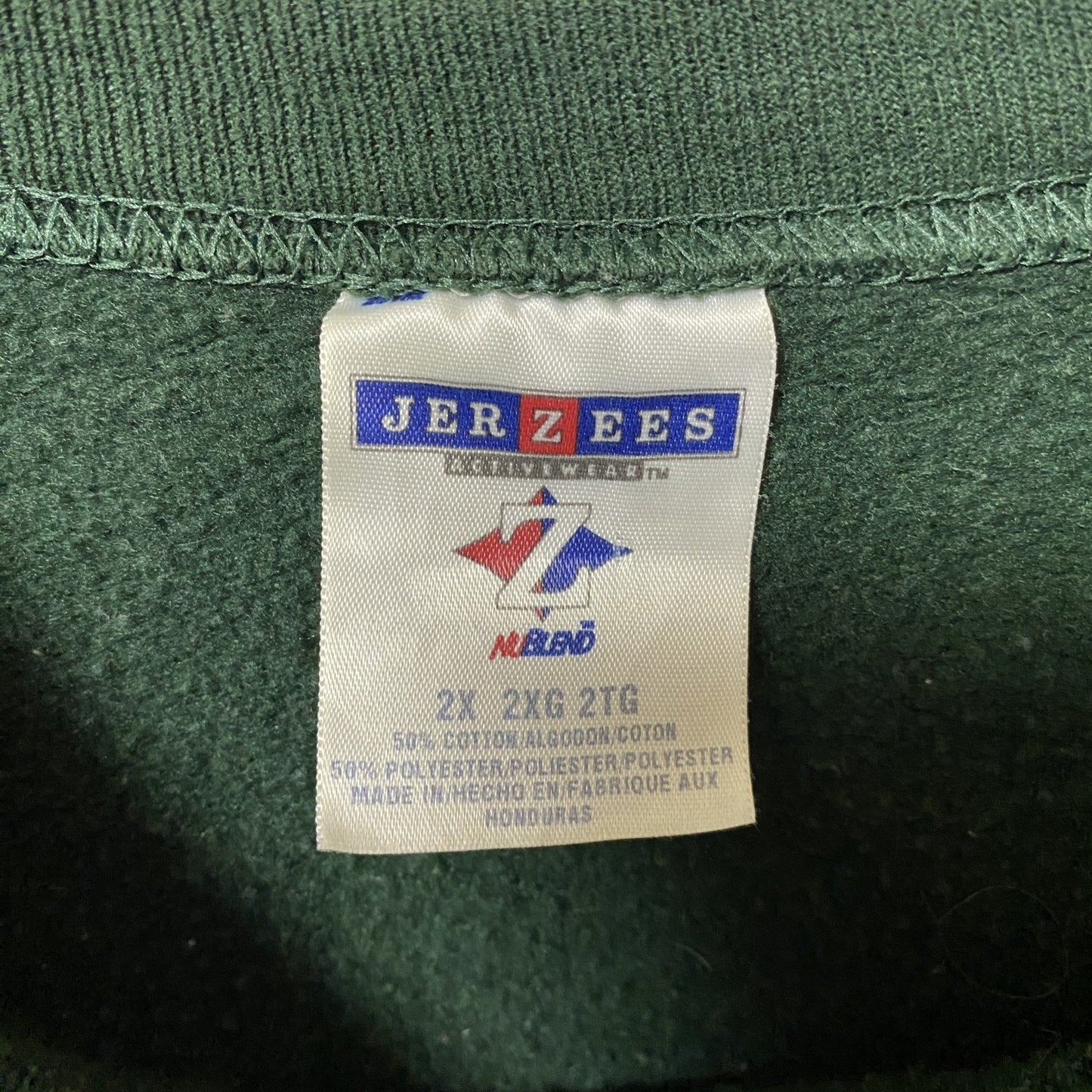 古着 used JERZEES ジャージーズ 長袖スウェット トレーナー デザイン刺繍 緑 ビックシルエット 秋冬服 XXLサイズ