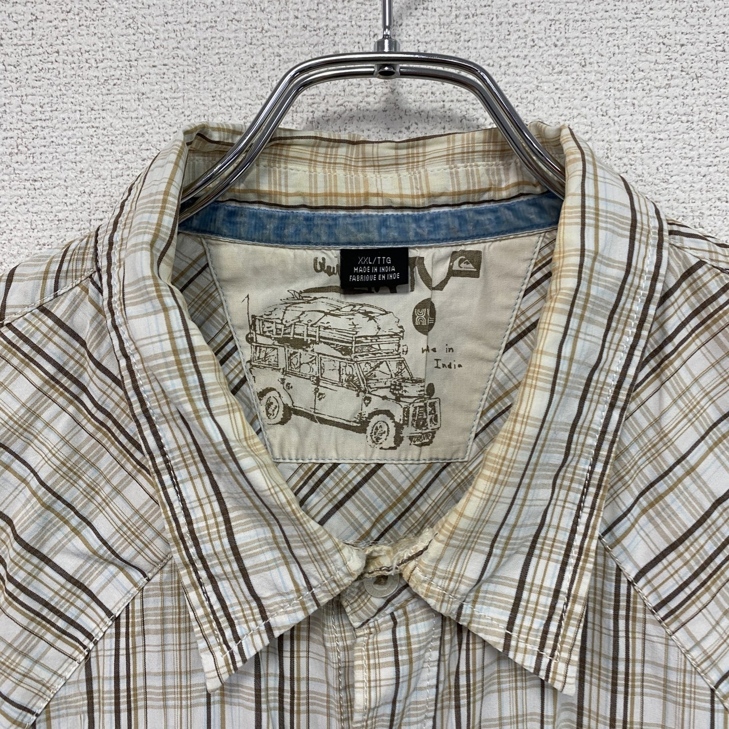 Quicksilver クイックシルバー 長袖ウエスタンシャツ チェック柄 フラップポケット ベージュ XXLサイズ