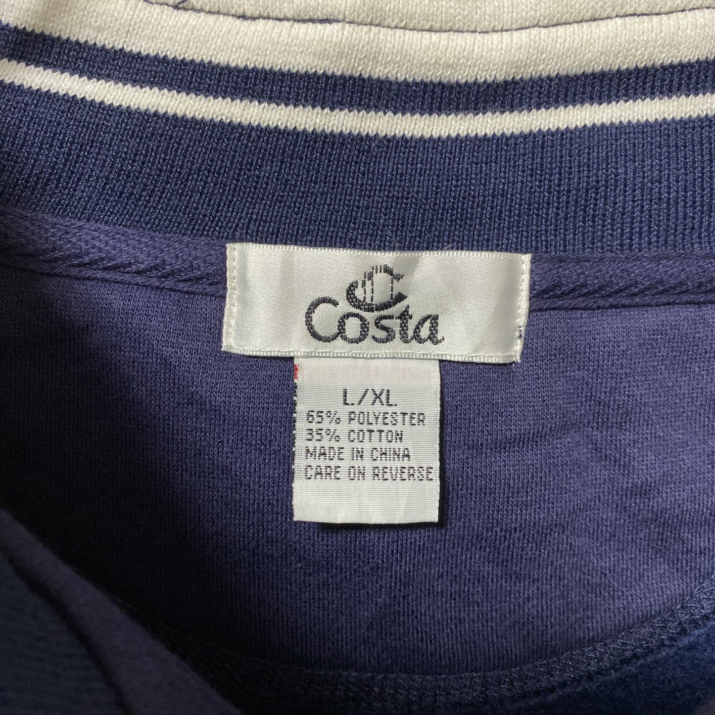 古着 used Costa コスタ 長袖ロゴ刺繍ハーフジップスウェット トレーナー フルシップ ネイビー ハイネック XLサイズ
