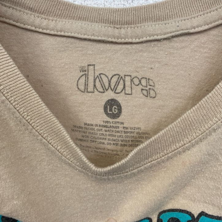 古着 used 半袖バンドプリントTシャツ ドアーズ 音楽 ロック ベージュ クルーネック レトロデザイン Lサイズ