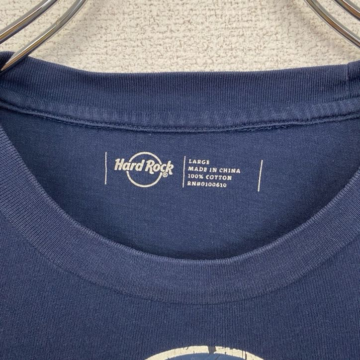 古着 used Hard Rock CAFE ハードロックカフェ 半袖ロゴプリントTシャツ 紺 ネイビー コットン100% Lサイズ