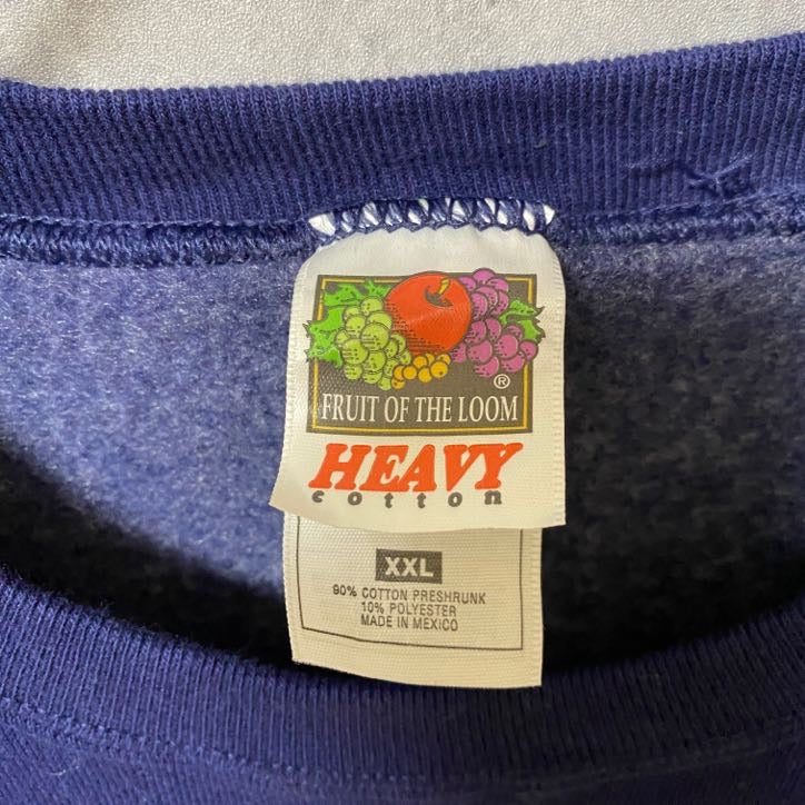 古着 used FRUIT OF THE LOOM 90s 長袖クルーネックプリントスウェット トレーナー ネイビー XXLサイズ