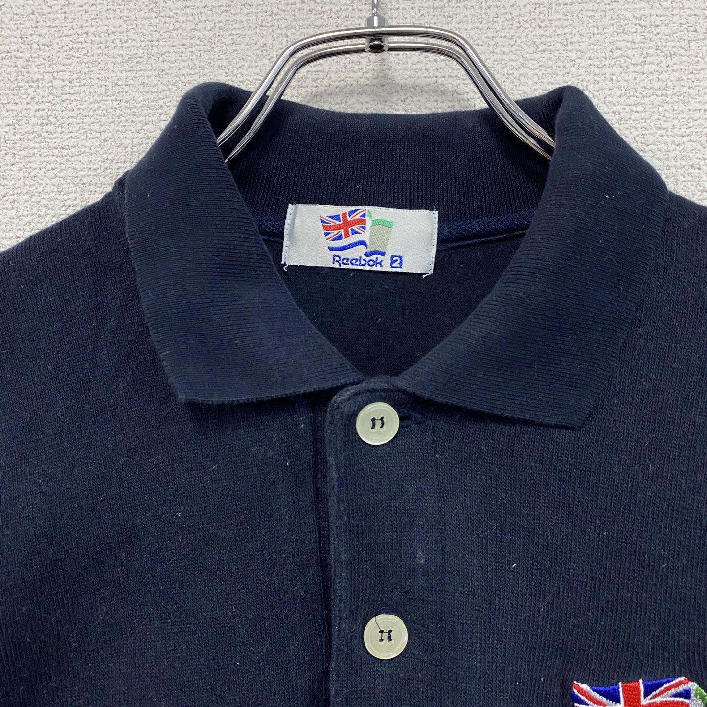 Reebok リーボック 長袖ポロシャツ 刺繍ロゴ ユニオンジャック ワンポイント 紺 ネイビー 2サイズ
