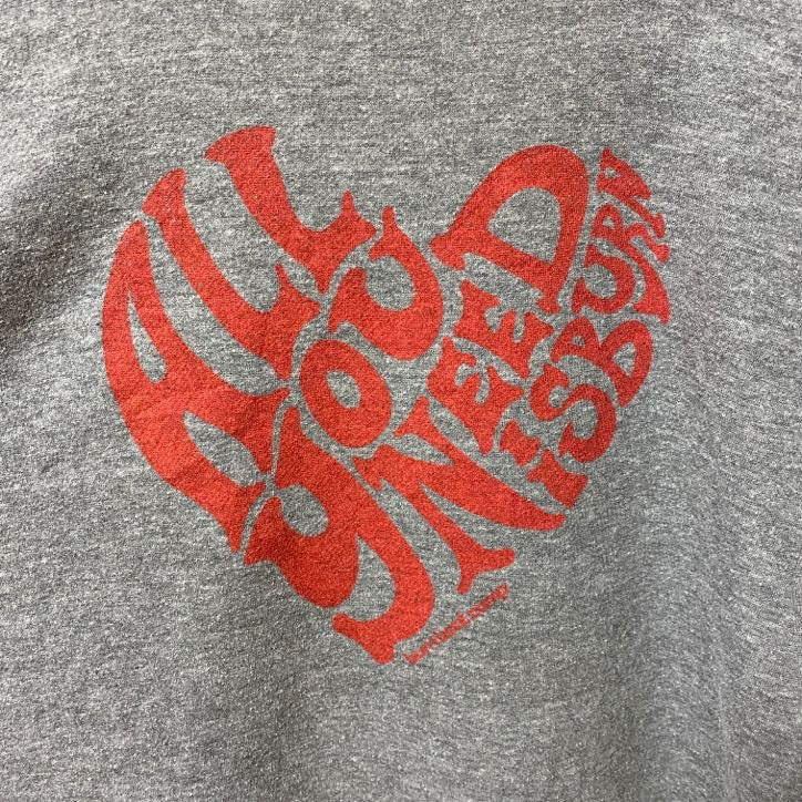 古着 used 長袖プリントスウェット トレーナー デザイン ハート クルーネック グレー 秋冬服 ビックシルエット XLサイズ