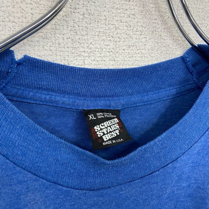 古着 used 半袖プリントTシャツ 90s ヴィンテージ レトロデザイン クルーネック シングルステッチ 青 ブルー XLサイズ