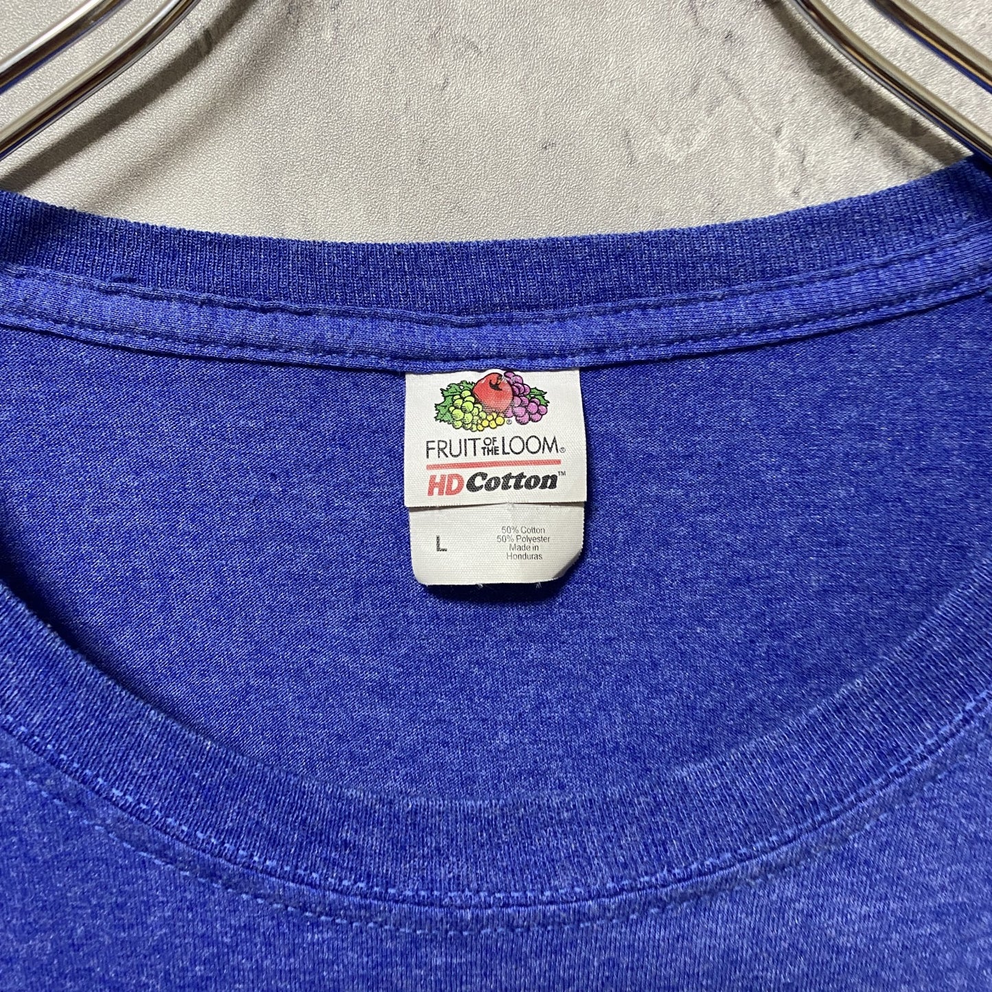 古着 used FRUIT OF THE LOOM フルーツオブザルーム 半袖クルーネックプリントTシャツ 青 ブルー Lサイズ