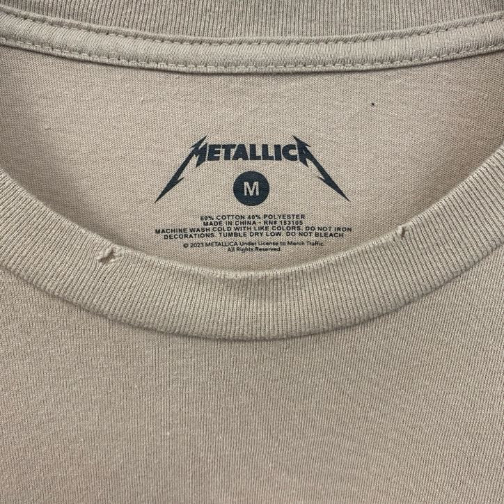 古着 used 長袖バンドプリントTシャツ メタリカ 音楽 メタル ベージュ レトロデザイン クルーネック Mサイズ