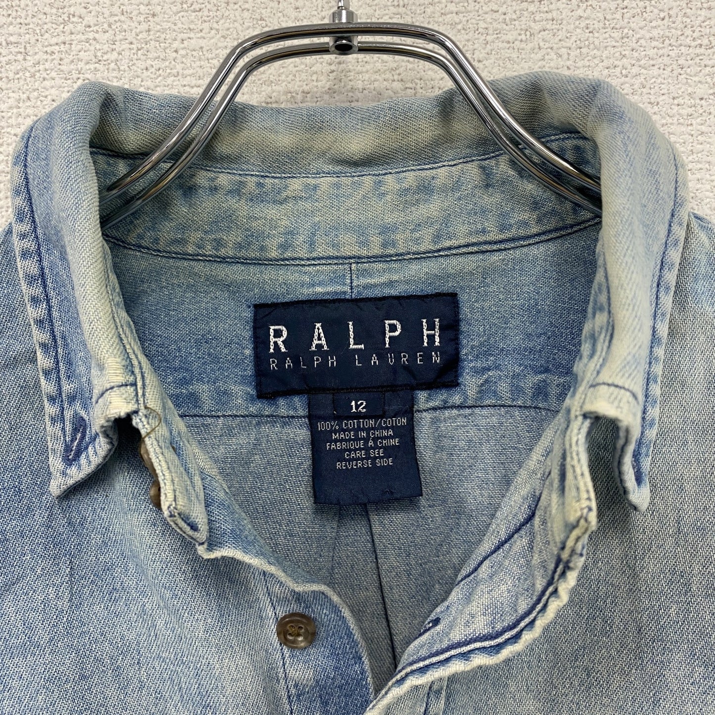 RALPH LAUREN ラルフローレン 長袖デニムシャツ ボタンダウンデニムシャツ フェード インディゴ 12サイズ