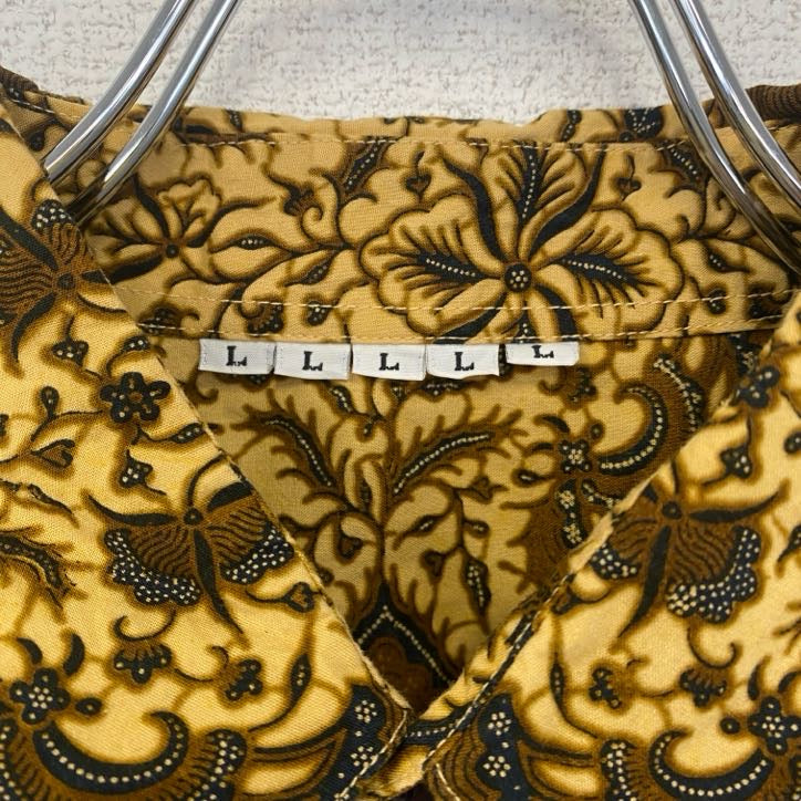 古着 used 半袖プリント総柄シャツ レトロ 幾何学模様 ペイズリー ベージュ ボタニカル エスニック Lサイズ