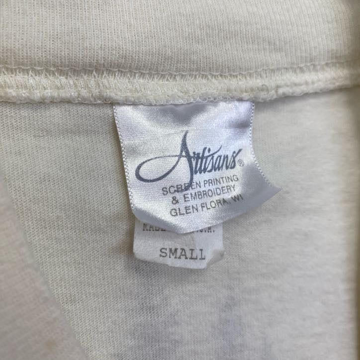 古着 used 長袖アニマルプリントTシャツ ベージュ 熊 クマ bear レトロデザイン モックネック Sサイズ