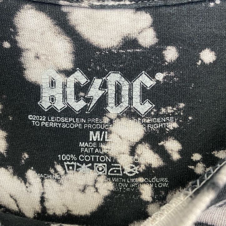 古着 used AC/DC 半袖プリントバンドTシャツ レトロデザイン タイダイ クルーネック メタル 黒 ブラック M,Lサイズ