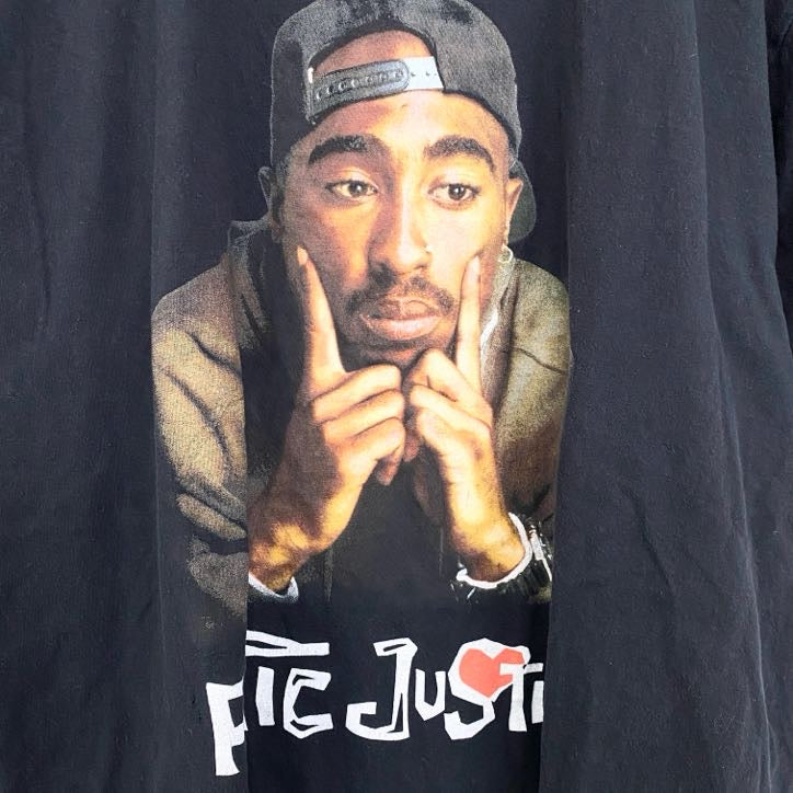 古着 used PoeTic JusTice 2PAC 半袖プリントTシャツ ブラック 黒 ヒップホップ ラッパー クルーネック