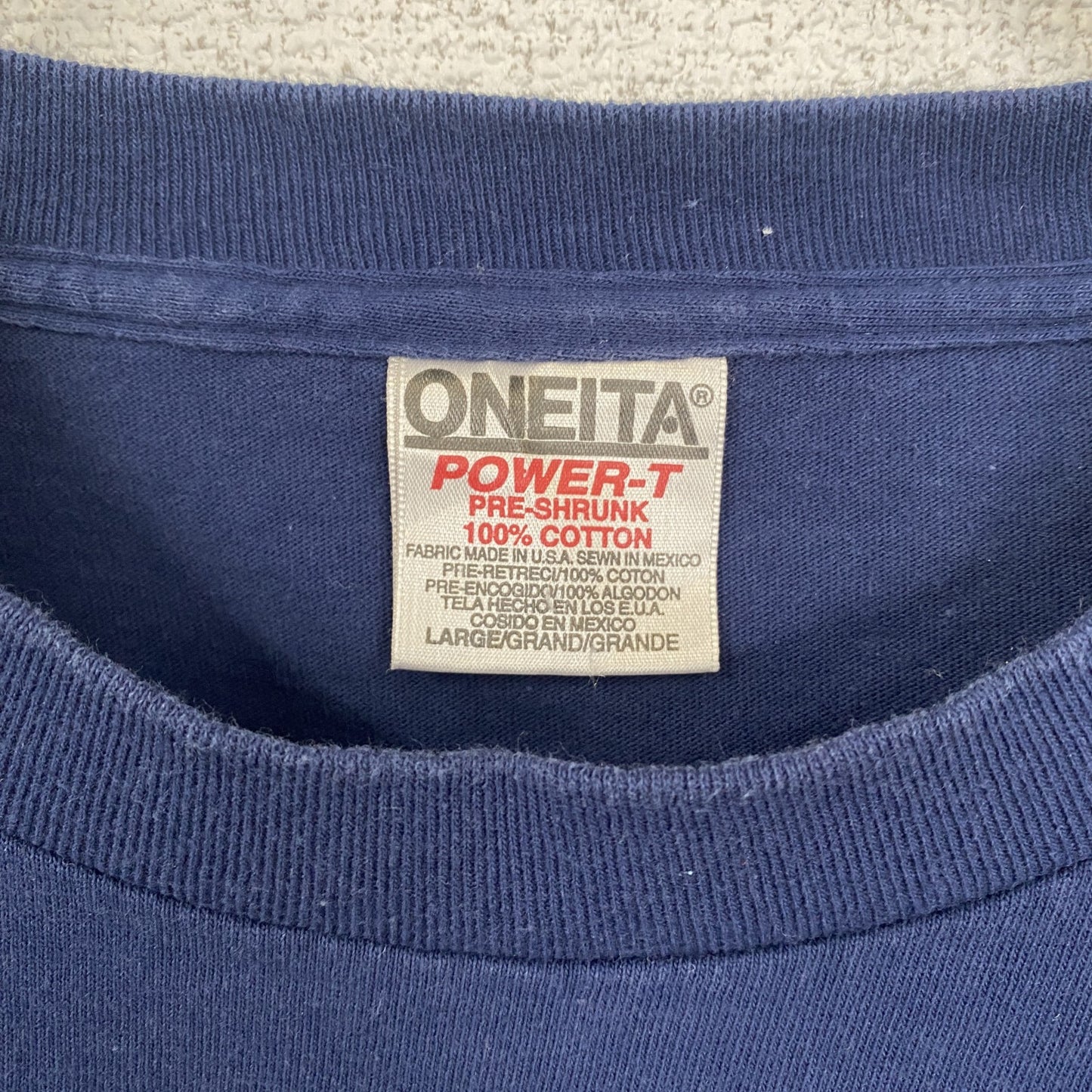 古着 used 90s ONEITA 半袖ワンポイントTシャツ レトロ ネイビー 紺 シングルステッチ ヴィンテージ 2XLサイズ
