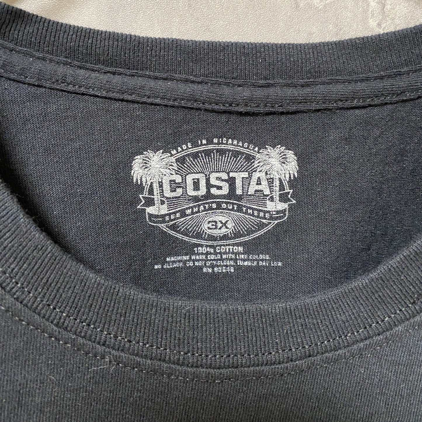 古着 used COSTA 半袖ワンポイントTシャツ バックプリント 黒 ブラック ビッグシルエット オーバーサイズ 3XLサイズ