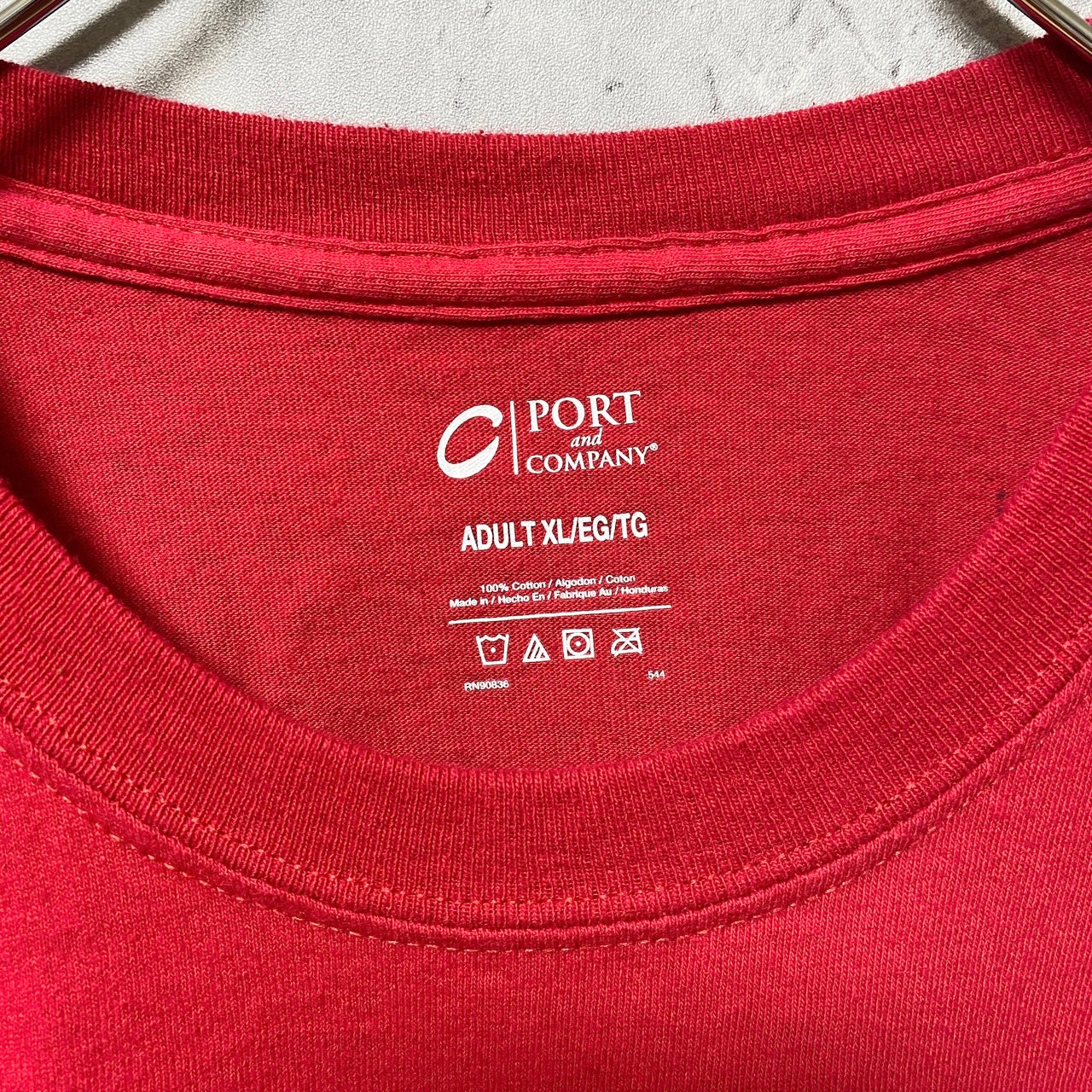 古着 used PORTandCOMPANY 半袖プリントTシャツ バックプリント スポットライト 赤 オーバーサイズ XLサイズ