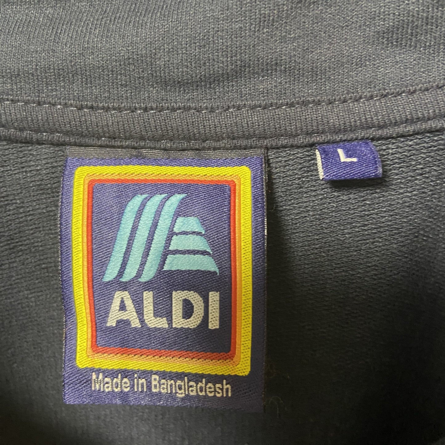 古着 used ALDI 長袖ハーフジップスウェット トレーナー ノームコア シンプル 袖ライン ネイビー 秋冬服