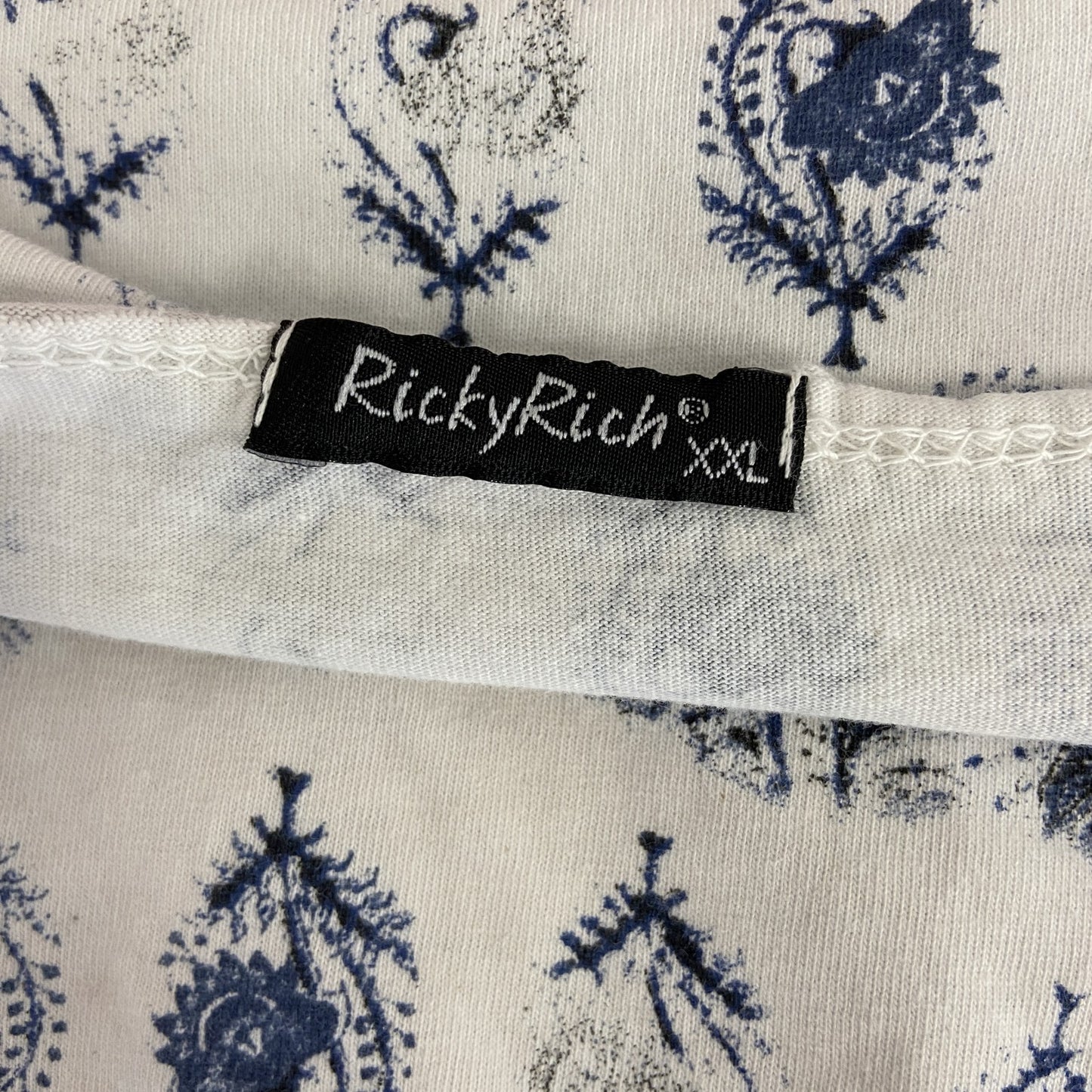 古着 used RickyRitch リッキーリッチ 半袖総柄プリントTシャツ 花柄 エスニック 白 クルーネック XXLサイズ