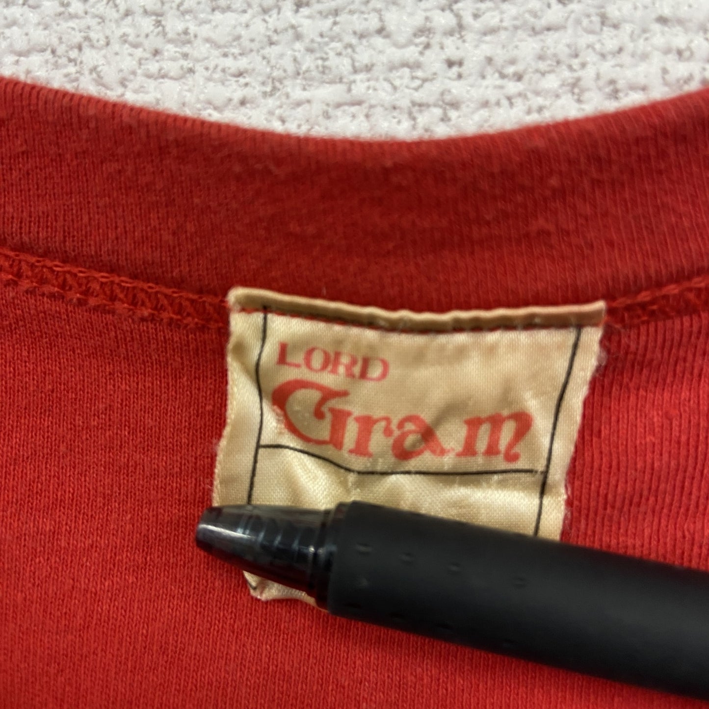 古着 used LORD Gran 半袖プリントTシャツ ラメ入り Y2K 赤 クルーネック レトロデザイン Sサイズ